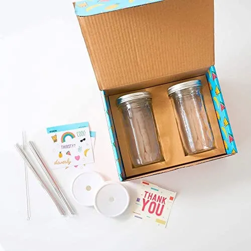 Daverly Way Reusable Boba Bubble Smoothie Cups With 4 Lids And 2 Metal Reusable Straws And Straw Cleaner In Fun Gift Box (2-pack, 24oz Each)