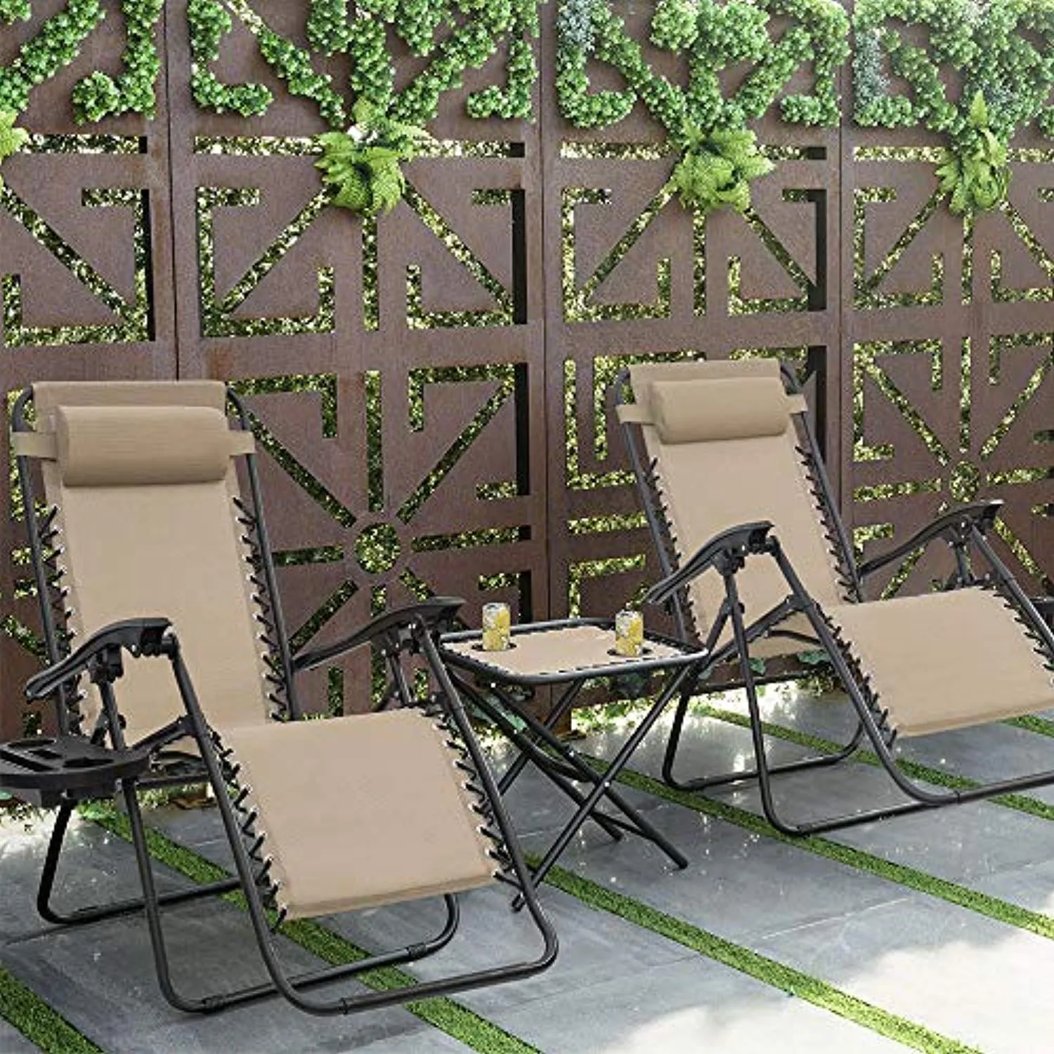 Devoko Patio Zero Gravity Chair Outdoor Adjustable Folding Lounge Chairs Set of 2 (Beige)