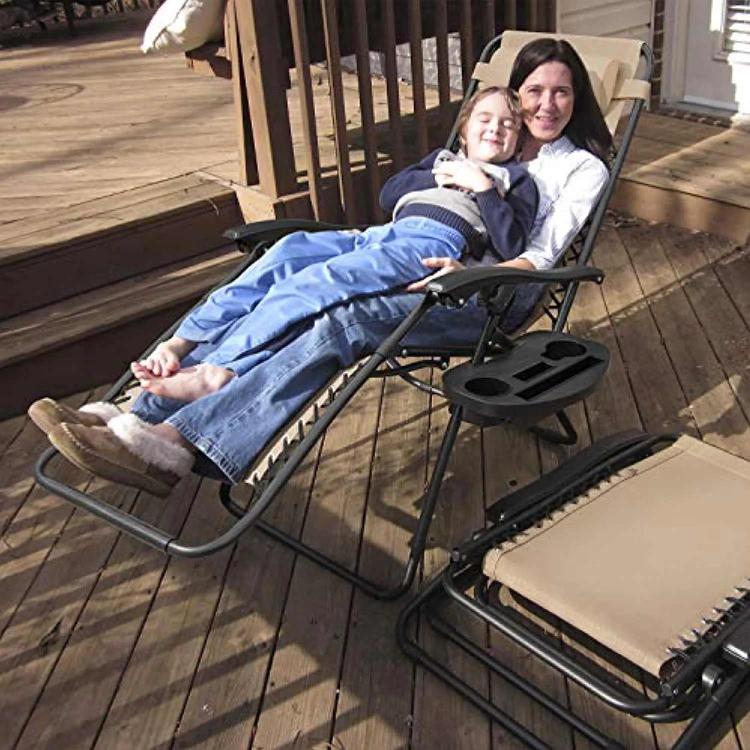 Devoko Patio Zero Gravity Chair Outdoor Adjustable Folding Lounge Chairs Set of 2 (Beige)