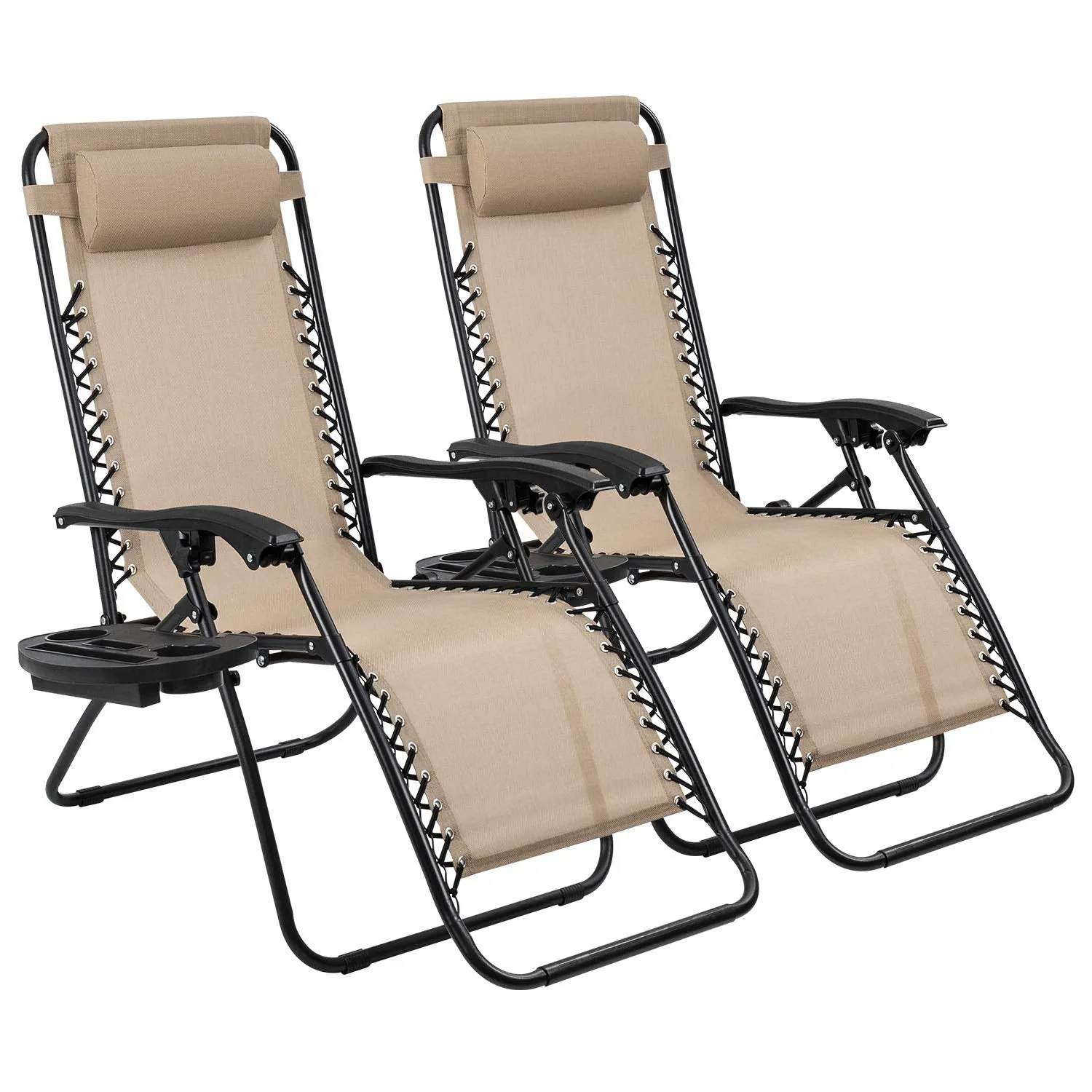 Devoko Patio Zero Gravity Chair Outdoor Adjustable Folding Lounge Chairs Set of 2 (Beige)