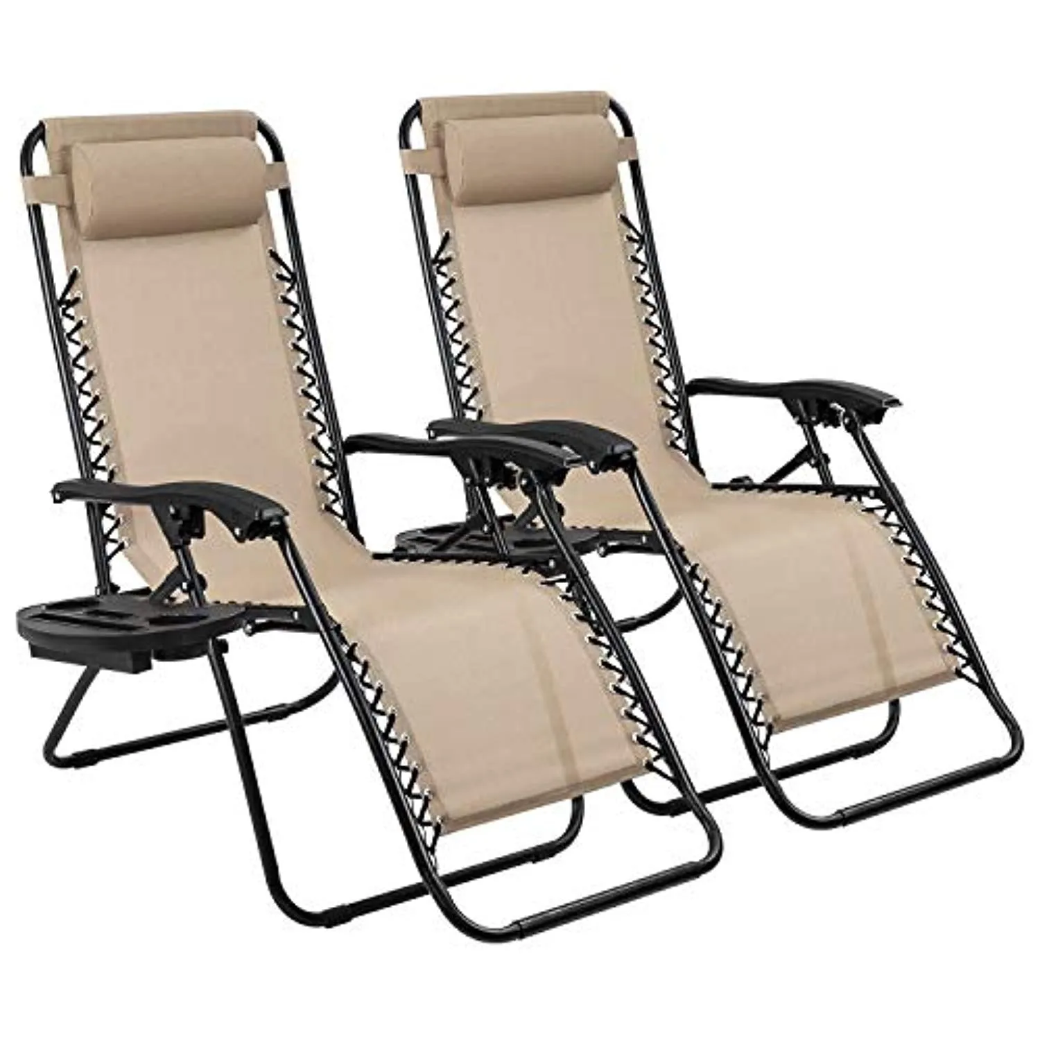 Devoko Patio Zero Gravity Chair Outdoor Adjustable Folding Lounge Chairs Set of 2 (Beige)