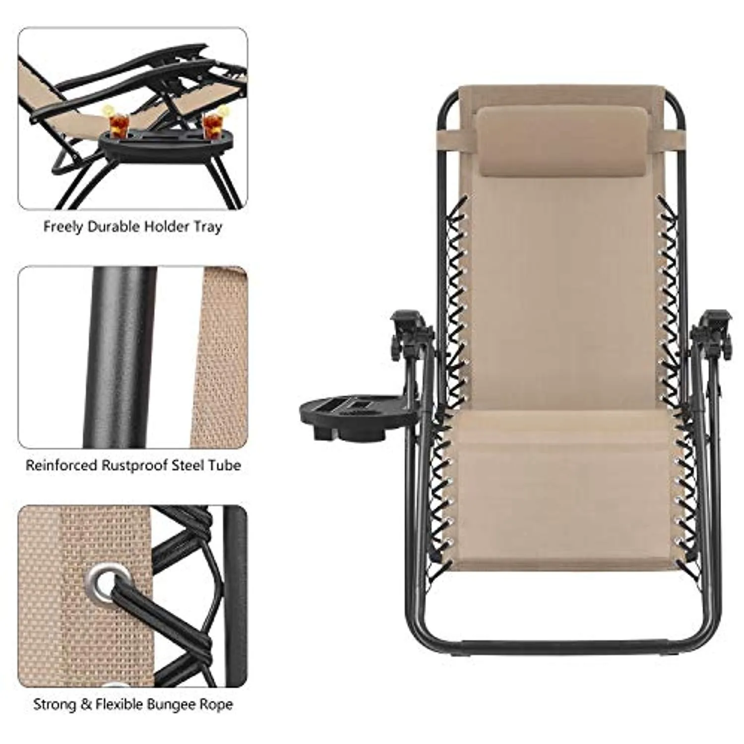 Devoko Patio Zero Gravity Chair Outdoor Adjustable Folding Lounge Chairs Set of 2 (Beige)