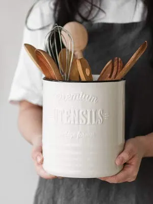 DOWAN Kitchen Utensil Holder, 7.2″ Extra-Large Ceramic Stable Utensil Caddy, Rustic Cooking Utensil Crock for Farmhouse Kitchen Décor with Countertop-Protection Cork Bottom, Counter Utensil Organizer