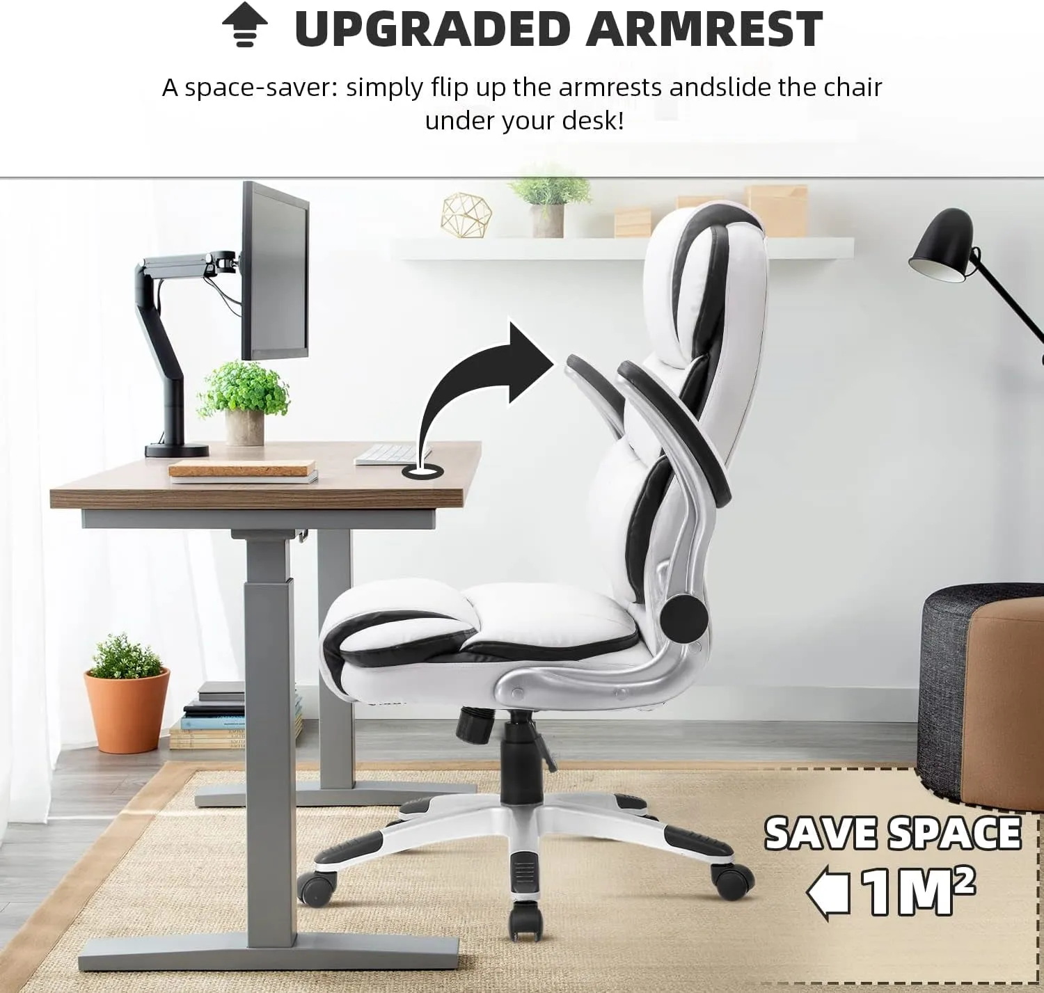 Executive Office Chair Ergonomic Home Office Desk Chair High Back White Leather Chair,Comfortable Computer Chair with Armrest, White