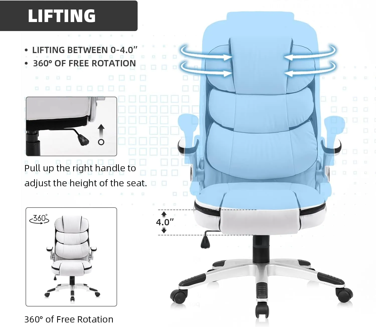 Executive Office Chair Ergonomic Home Office Desk Chair High Back White Leather Chair,Comfortable Computer Chair with Armrest, White
