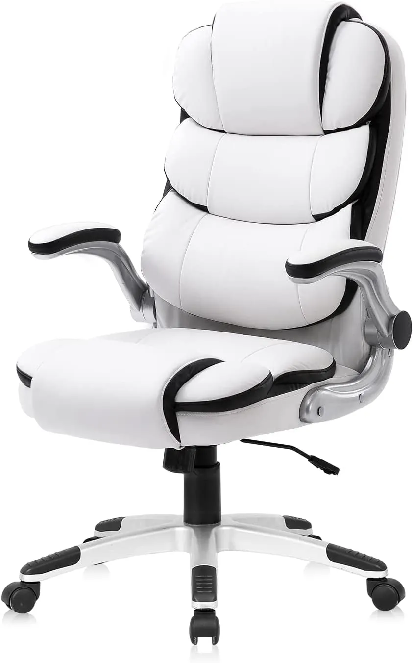 Executive Office Chair Ergonomic Home Office Desk Chair High Back White Leather Chair,Comfortable Computer Chair with Armrest, White