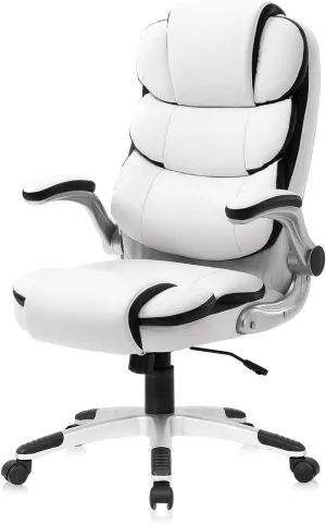 Executive Office Chair Ergonomic Home Office Desk Chair High Back White Leather Chair,Comfortable Computer Chair with Armrest, White