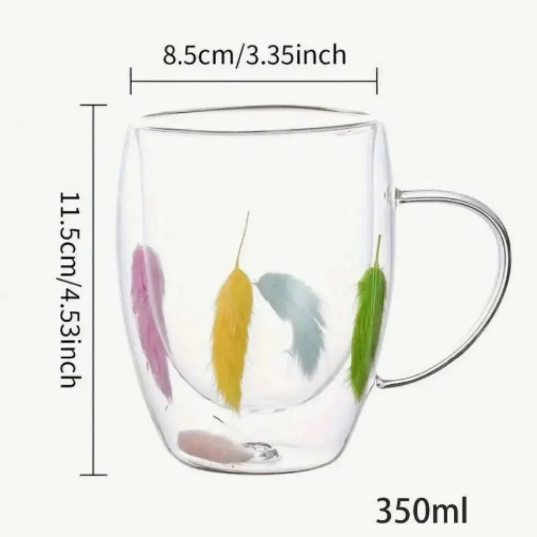 Feather Inside Double Walled Glass Coffee Mug
