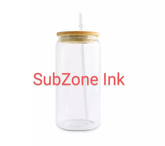 Glass Sublimation Jars Tumblers with Bamboo Lids and Straws (Clear or Frosted Finish)