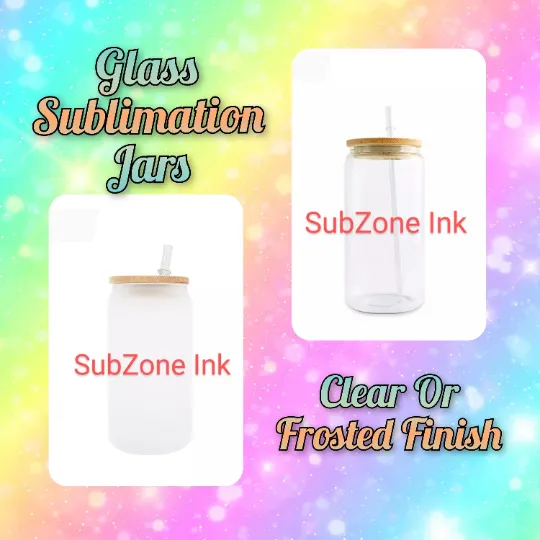Glass Sublimation Jars Tumblers with Bamboo Lids and Straws (Clear or Frosted Finish)