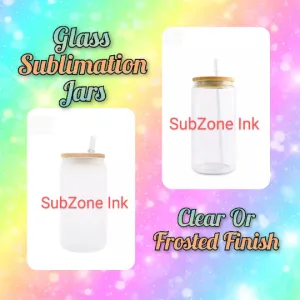 Glass Sublimation Jars Tumblers with Bamboo Lids and Straws (Clear or Frosted Finish)