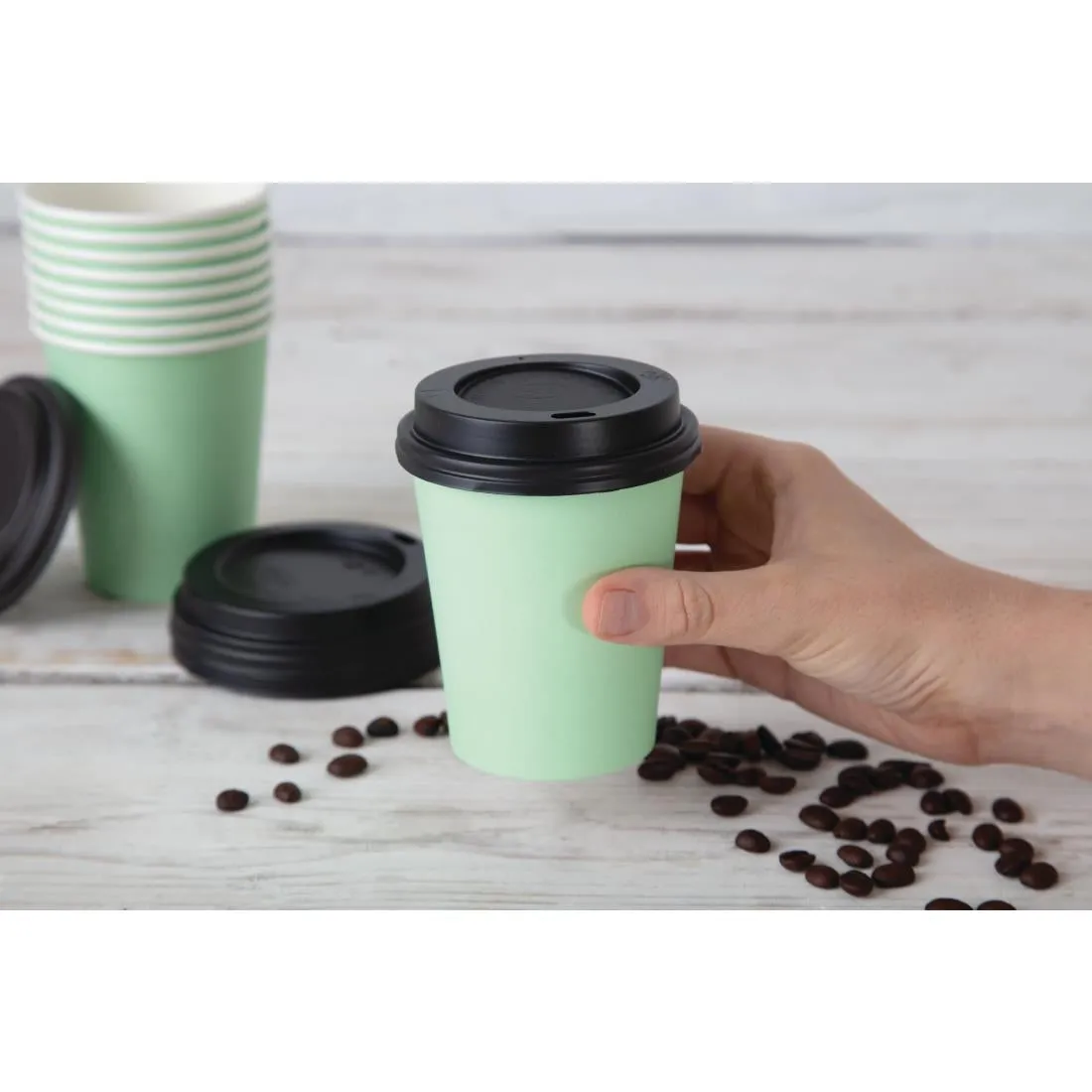 GP400 Fiesta Recyclable Coffee Cups Single Wall Turquoise 225ml / 8oz (Pack of 50)