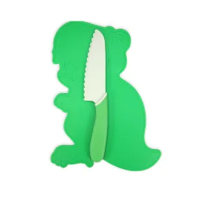 Handstand Kitchen Dinosaur Cutting Board & Kid Safe Knife Set Green