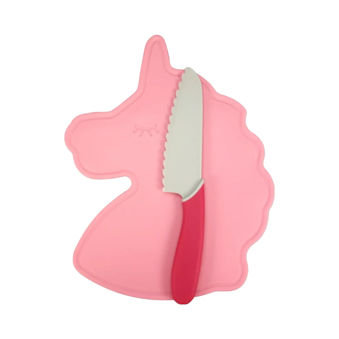 Handstand Kitchen Unicorn Cutting Board & Kid Safe Knife Set Pink