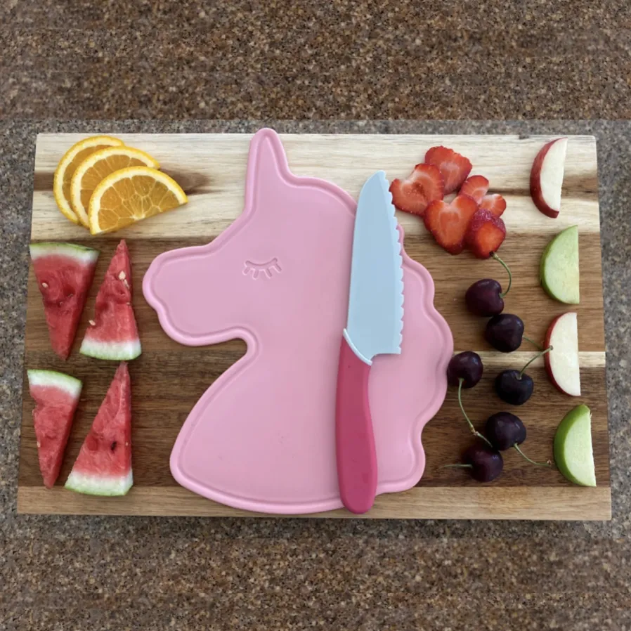 Handstand Kitchen Unicorn Cutting Board & Kid Safe Knife Set Pink