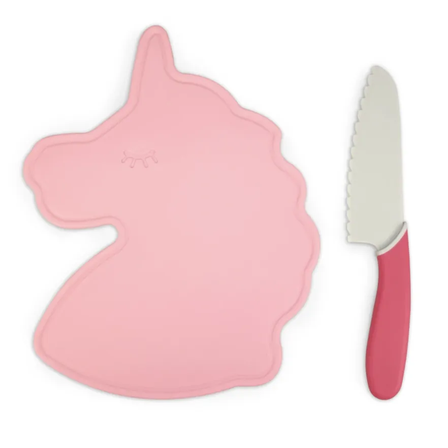 Handstand Kitchen Unicorn Cutting Board & Kid Safe Knife Set Pink