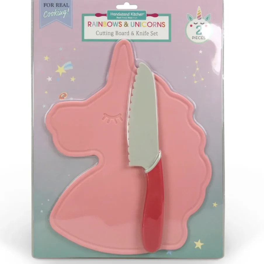 Handstand Kitchen Unicorn Cutting Board & Kid Safe Knife Set Pink