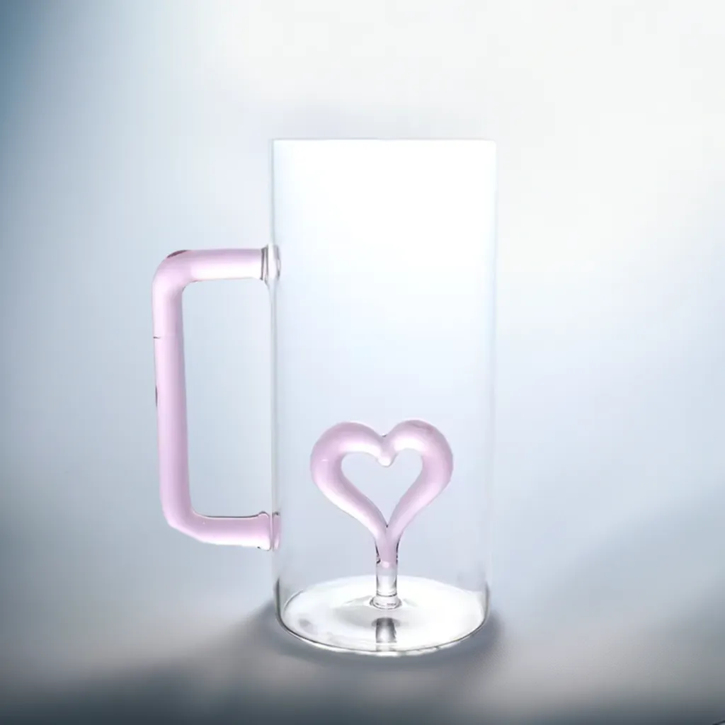 Heart 2 Heart  Mug (Glass Mug Handmade Simple 3D Heart Coffee Cup)