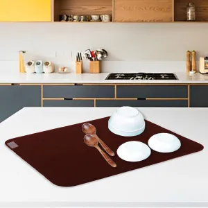 Heart Home Dish Drying Mat | Microfiber Kitchen water Absorbent Mat | Reversible Drying Mat for Kitchen Utensils | Kitchen Utensils Mat | 38x50 cm | Brown