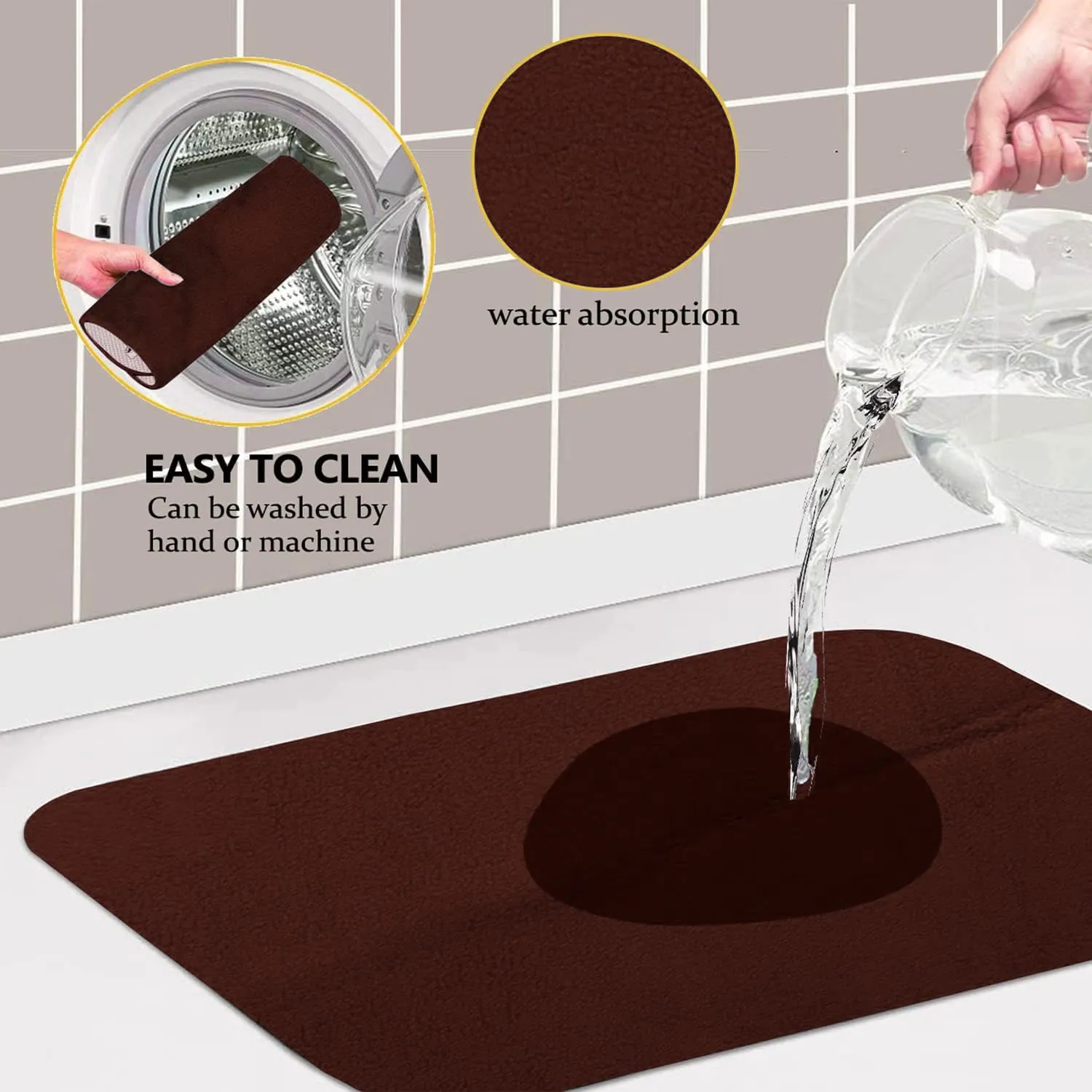 Heart Home Dish Drying Mat | Microfiber Kitchen water Absorbent Mat | Reversible Drying Mat for Kitchen Utensils | Kitchen Utensils Mat | 38x50 cm | Brown