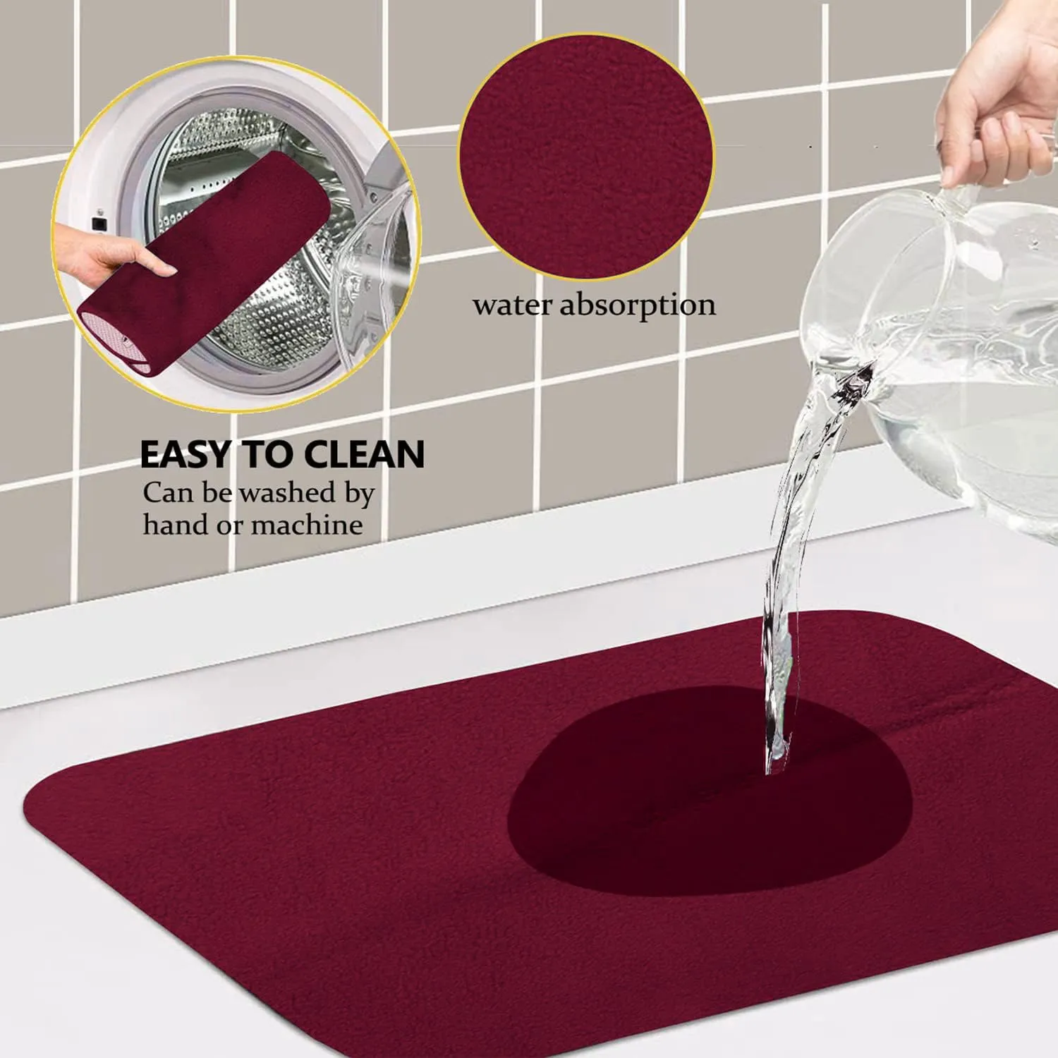 Heart Home Dish Drying Mat | Microfiber Kitchen water Absorbent Mat | Reversible Drying Mat for Kitchen Utensils | Kitchen Utensils Mat | 50x70 cm | Pack of 2 | Maroon