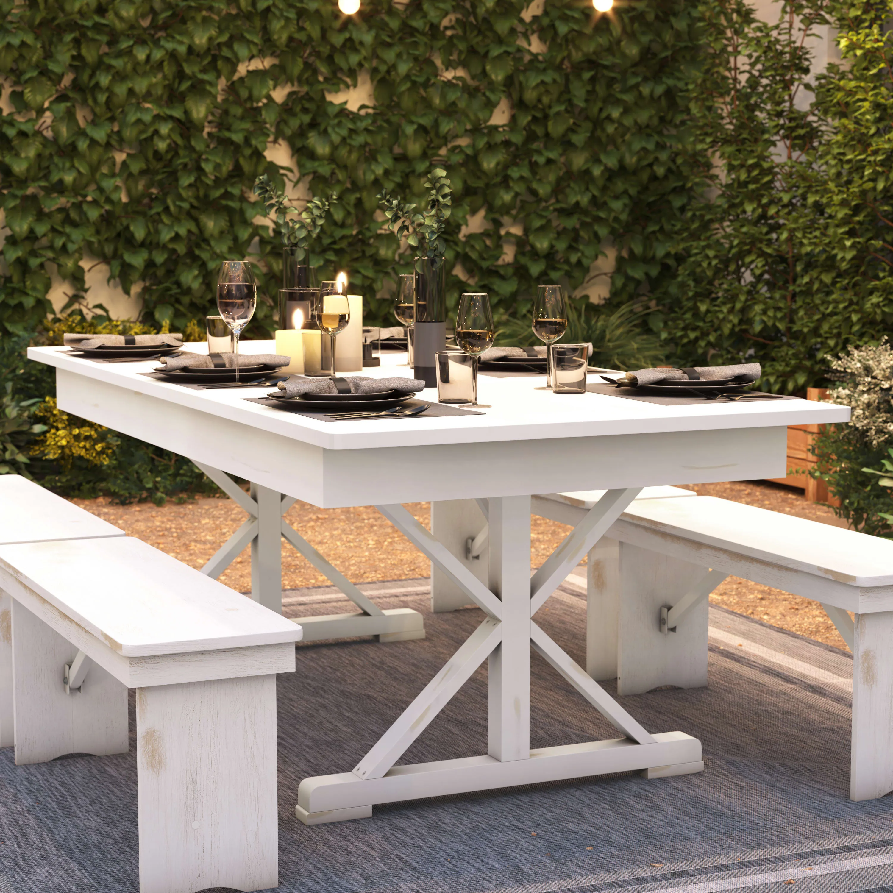 HERCULES 7' x 40" Rectangular Solid Pine Folding Farm Table with X Legs
