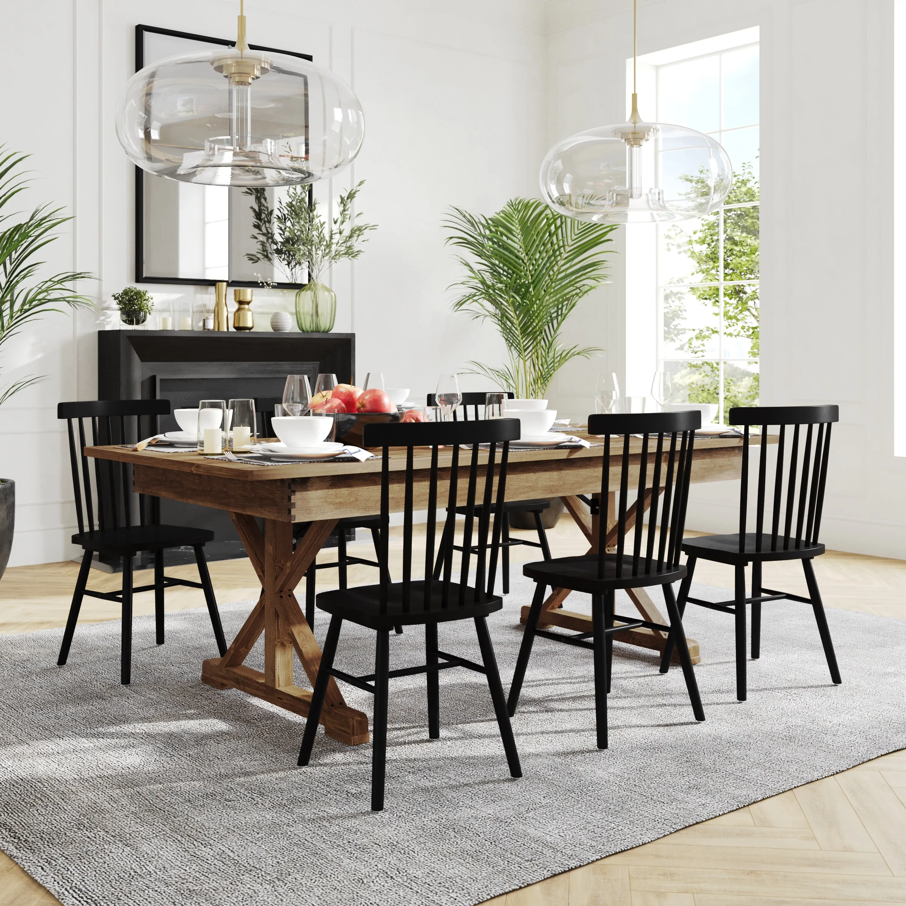HERCULES 7' x 40" Rectangular Solid Pine Folding Farm Table with X Legs