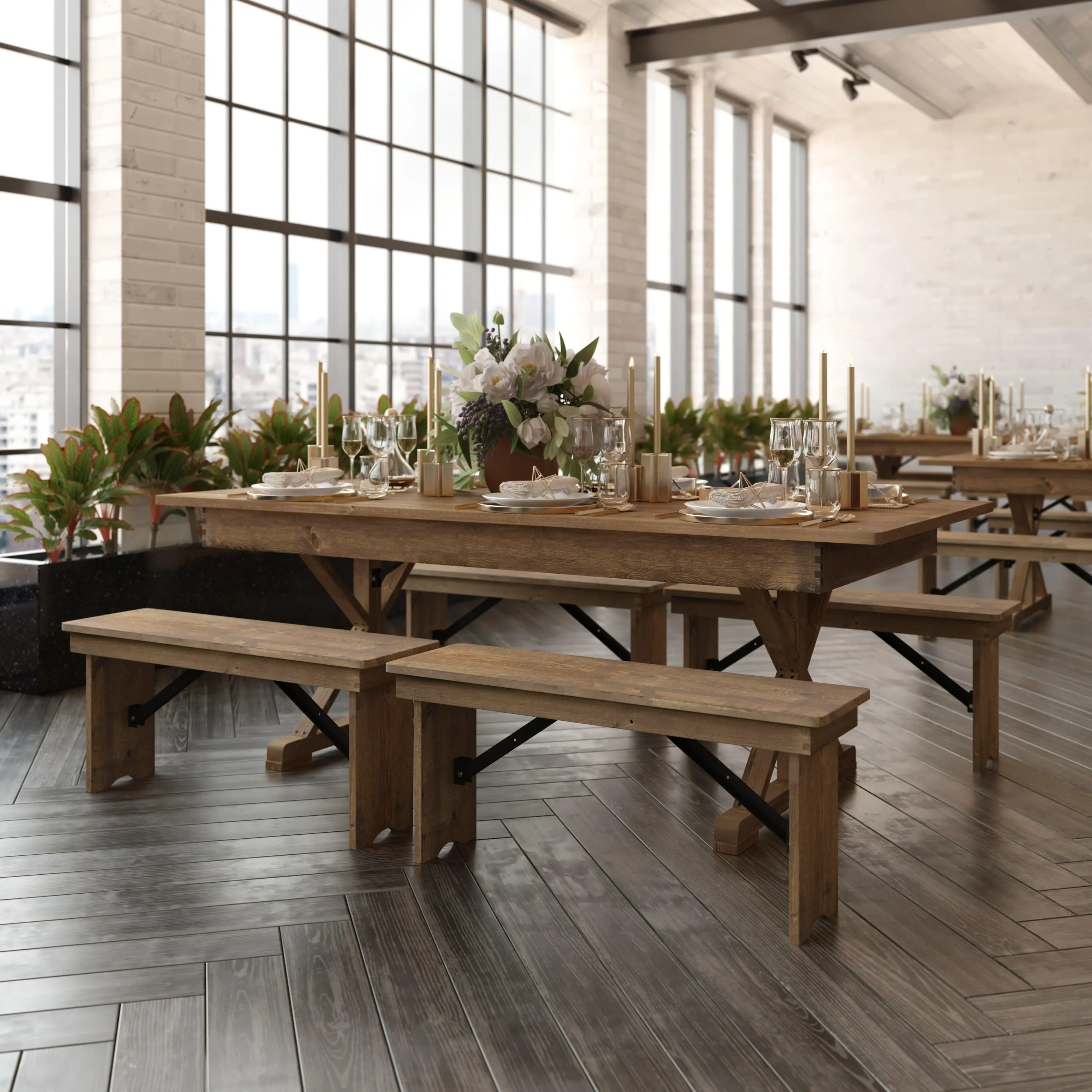 HERCULES 7' x 40" Rectangular Solid Pine Folding Farm Table with X Legs