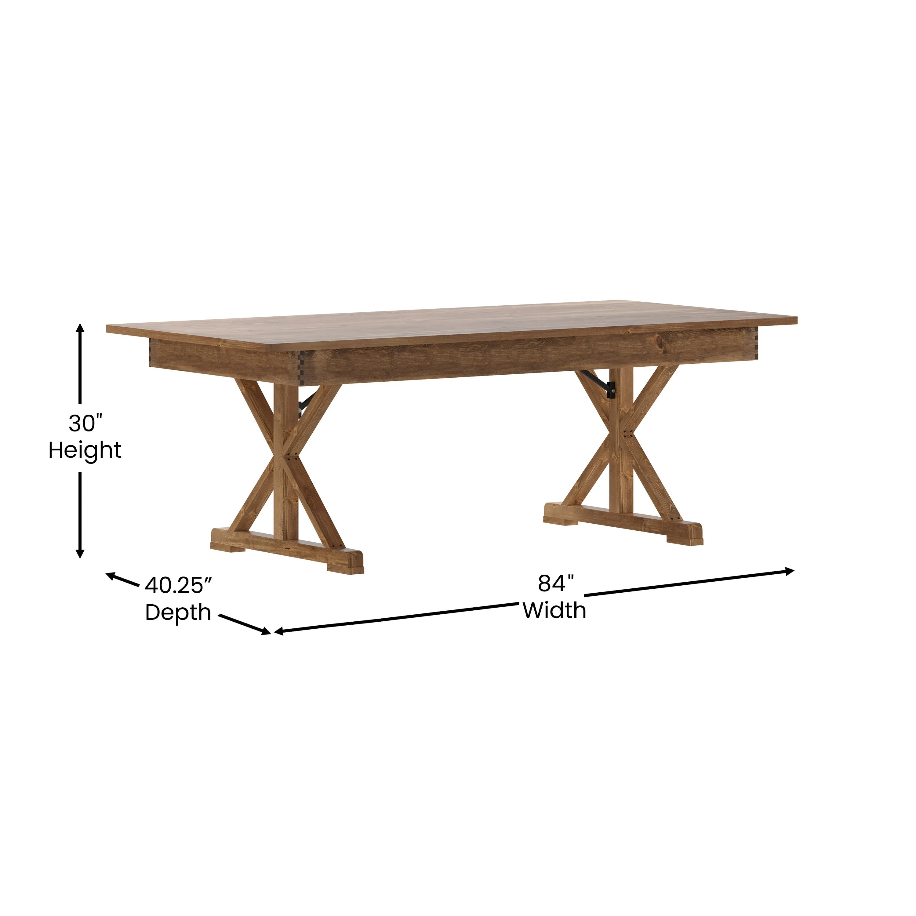 HERCULES 7' x 40" Rectangular Solid Pine Folding Farm Table with X Legs