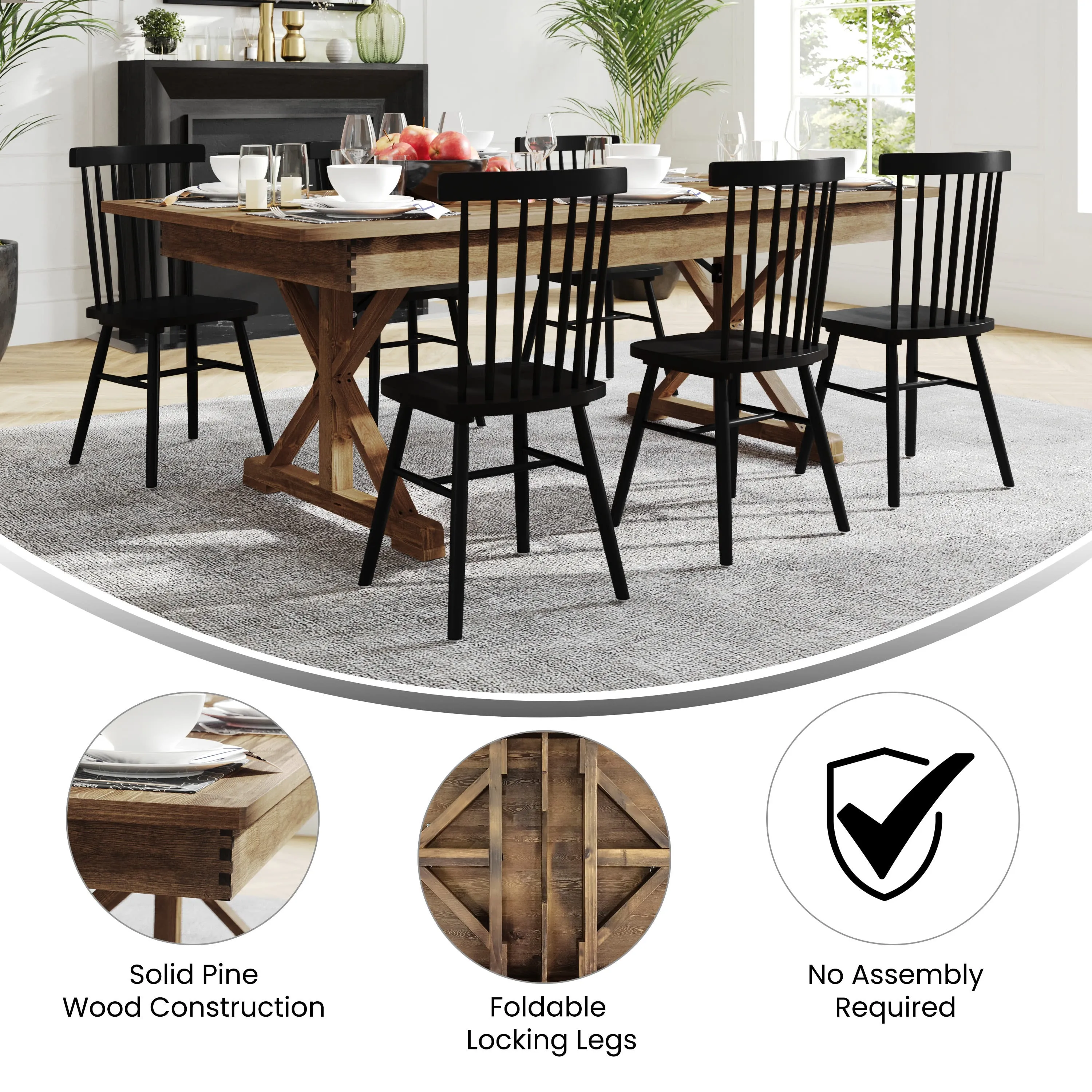 HERCULES 7' x 40" Rectangular Solid Pine Folding Farm Table with X Legs