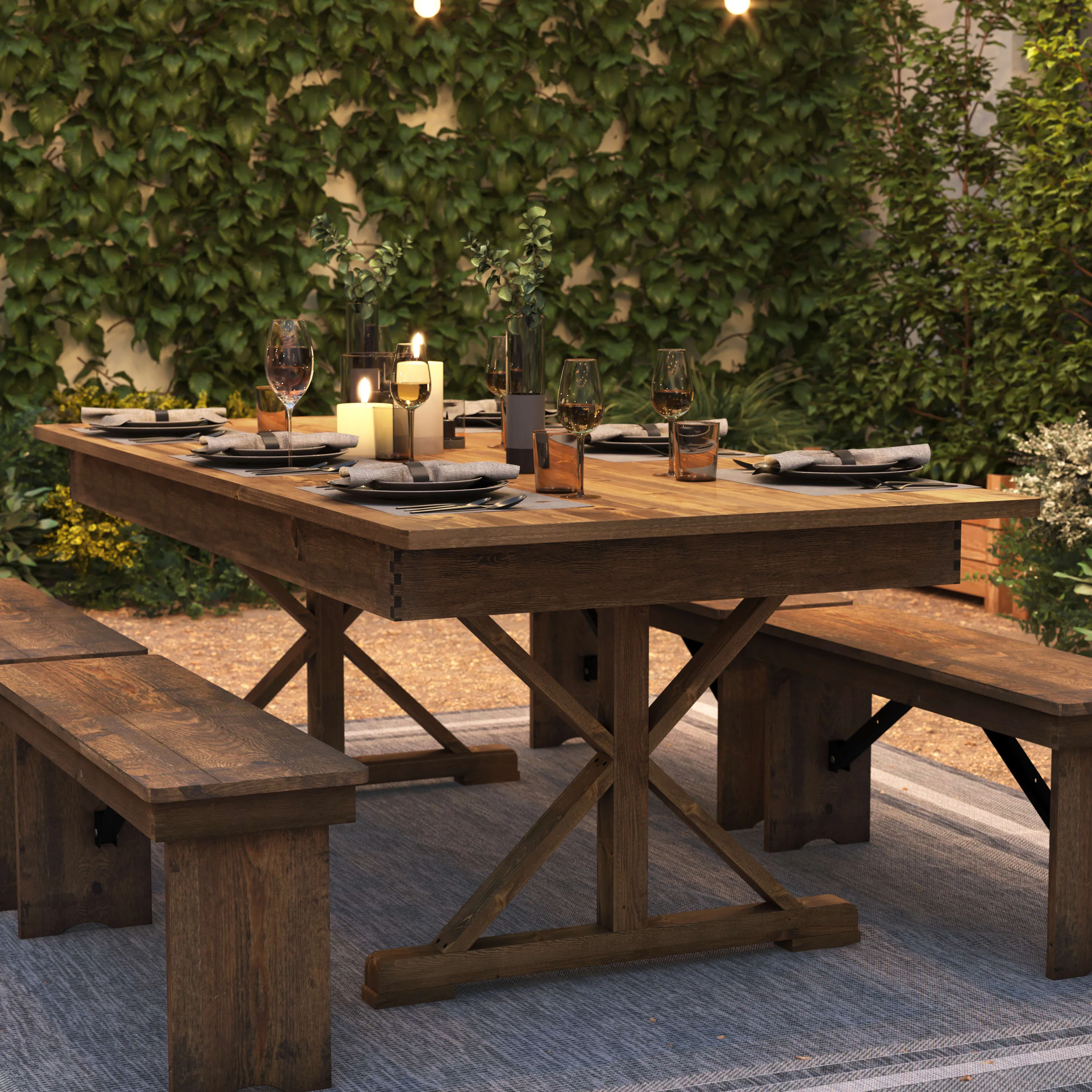HERCULES 7' x 40" Rectangular Solid Pine Folding Farm Table with X Legs