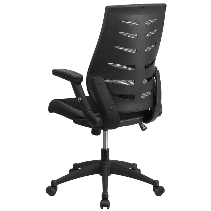 High Back Designer Black Mesh Executive Swivel Ergonomic Office Chair with Height Adjustable Flip-Up Arms [BL-ZP-809-BK-GG]