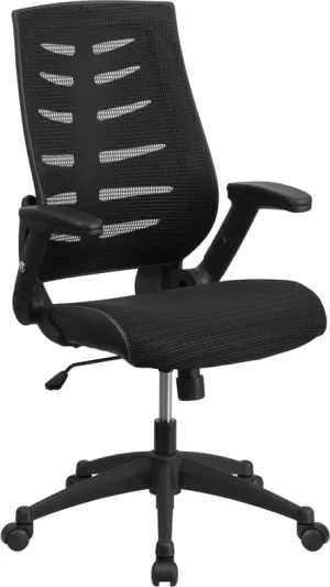 High Back Designer Black Mesh Executive Swivel Ergonomic Office Chair with Height Adjustable Flip-Up Arms [BL-ZP-809-BK-GG]