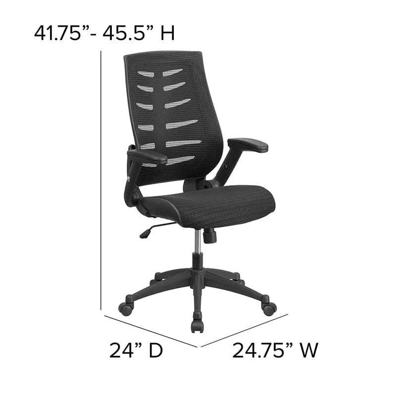 High Back Designer Black Mesh Executive Swivel Ergonomic Office Chair with Height Adjustable Flip-Up Arms [BL-ZP-809-BK-GG]
