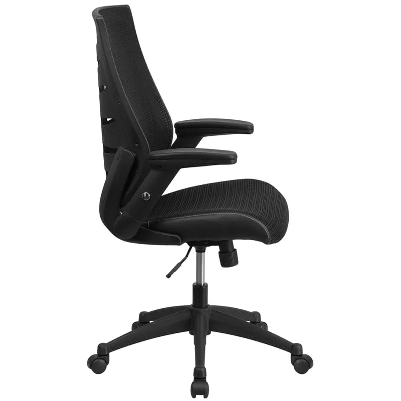 High Back Designer Black Mesh Executive Swivel Ergonomic Office Chair with Height Adjustable Flip-Up Arms [BL-ZP-809-BK-GG]