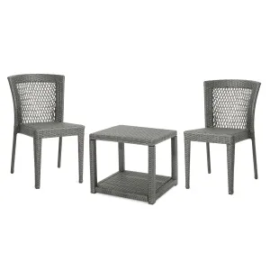 Hogan Outdoor 3 Piece Wicker Chat Set, Grey