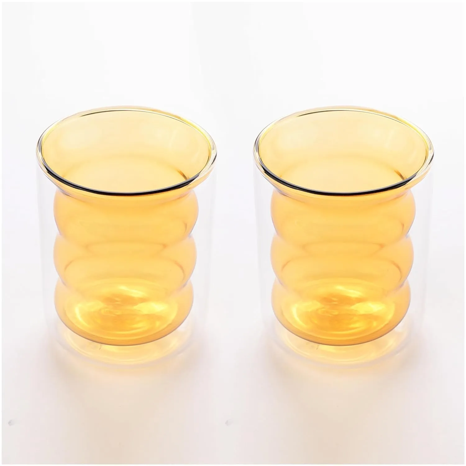 Homestic Double Wall Borosilicate Glass Coffee Mug Set of 2-200ml | Unique Curvy Design | High Thermal Resistance | Microwave/Dishwasher Safe | Gifting Pack for Friends/Couples | Yellow