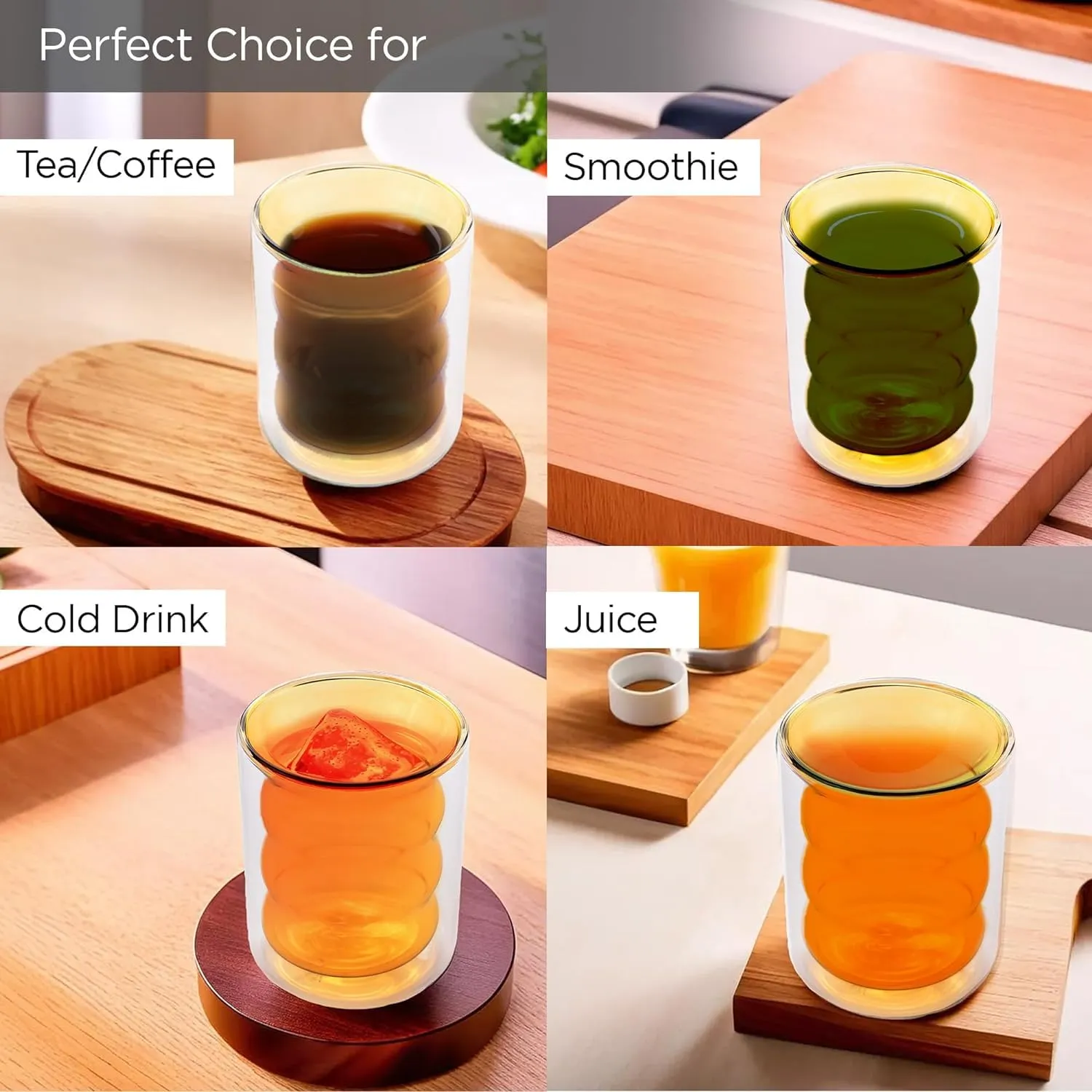 Homestic Double Wall Borosilicate Glass Coffee Mug Set of 2-200ml | Unique Curvy Design | High Thermal Resistance | Microwave/Dishwasher Safe | Gifting Pack for Friends/Couples | Yellow