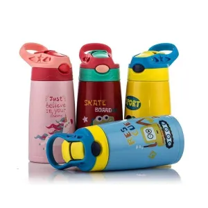 Kids Stainless Steel Double Wall Vacuum Insulated Sippy Cup  w Silicone Straw