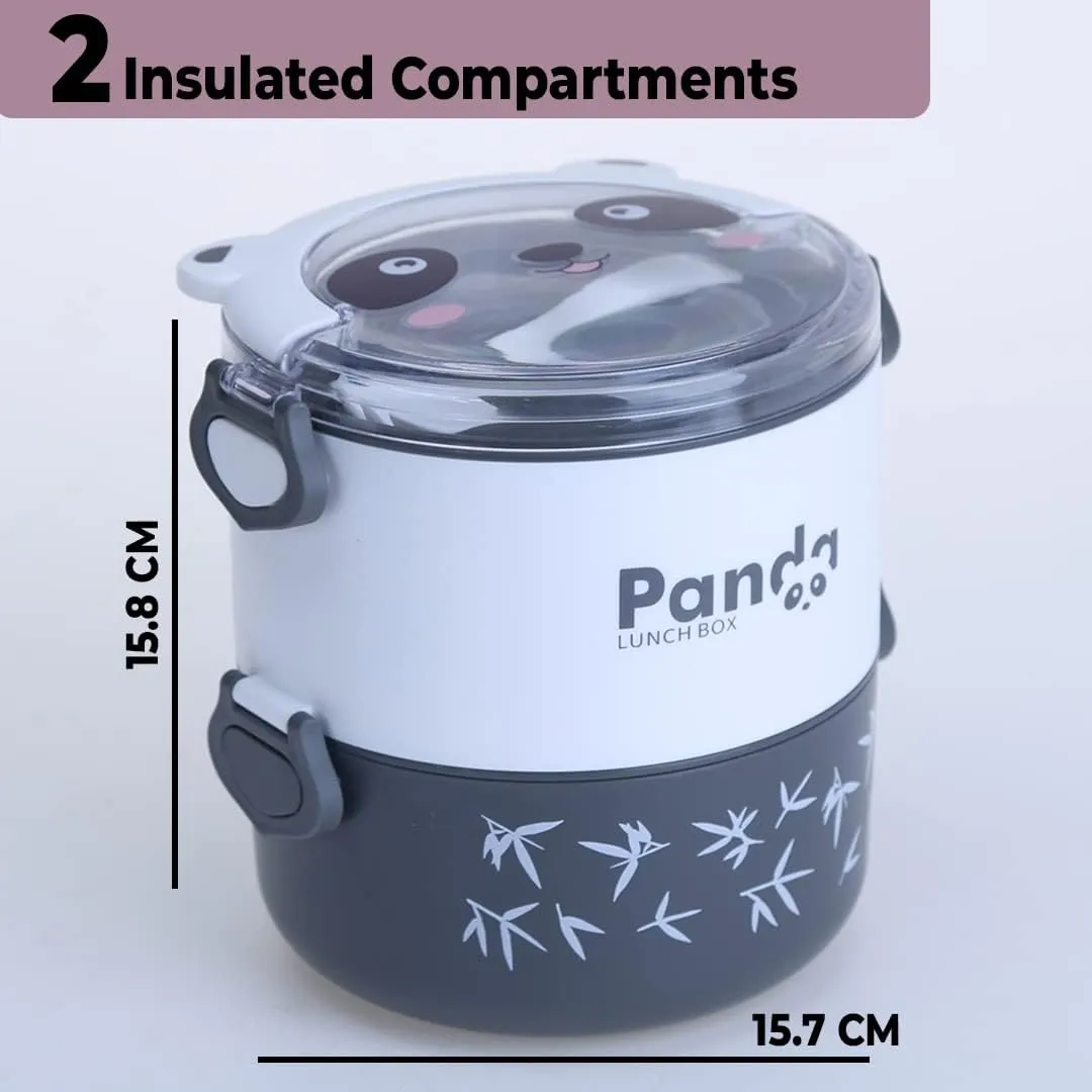 Kuber Industries Insulated Lunch Box with 2 Compartments|100% BPA Free, Food Grade ABS Plastic|Leakproof & Spill Proof|Dishwasher & Microwave Safe Lunch Box|2000 ML|HX0043347|Pack of 4|Black & White