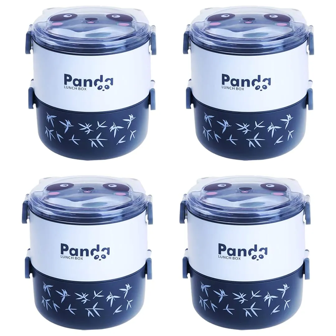 Kuber Industries Insulated Lunch Box with 2 Compartments|100% BPA Free, Food Grade ABS Plastic|Leakproof & Spill Proof|Dishwasher & Microwave Safe Lunch Box|2000 ML|HX0043347|Pack of 4|Black & White