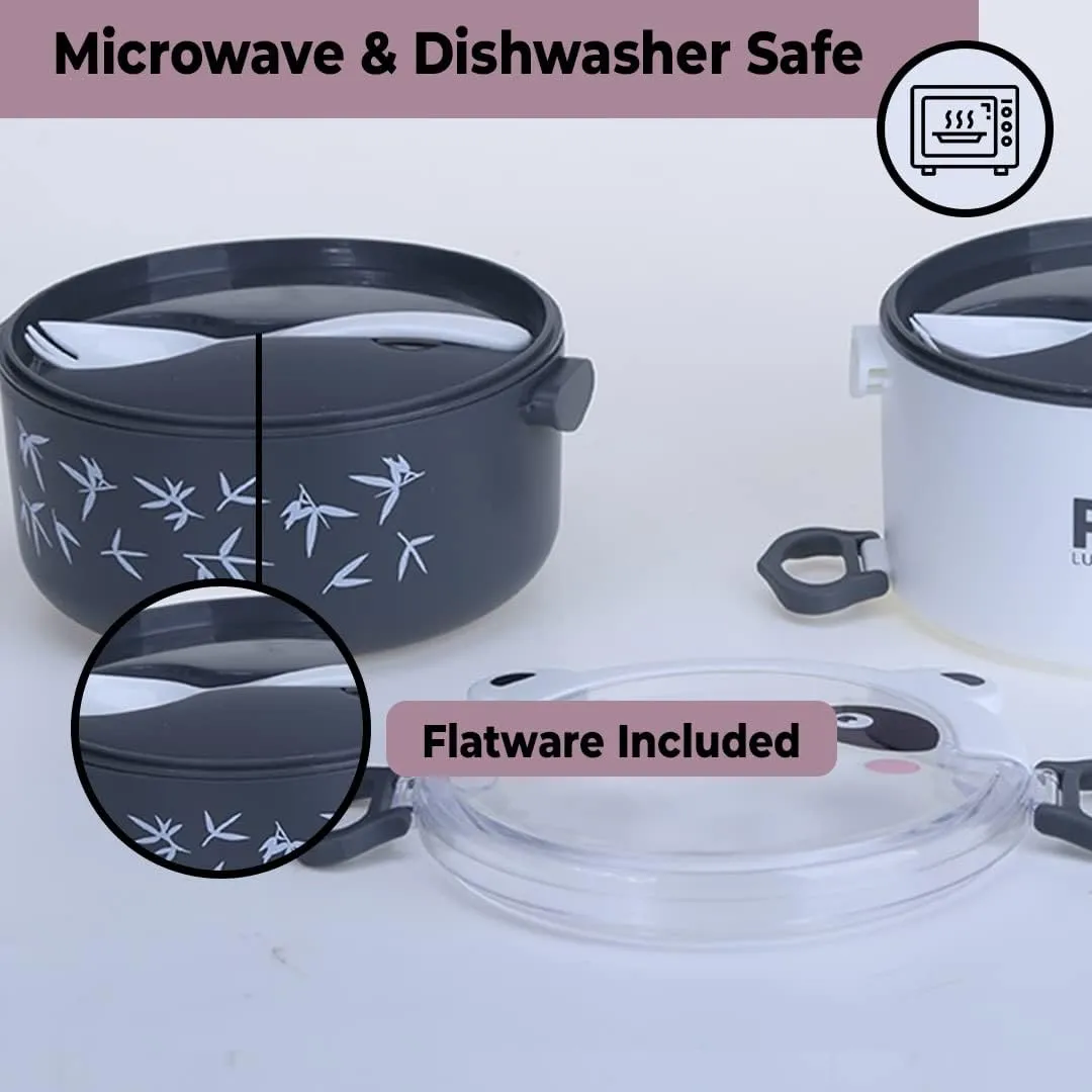 Kuber Industries Insulated Lunch Box with 2 Compartments|100% BPA Free, Food Grade ABS Plastic|Leakproof & Spill Proof|Dishwasher & Microwave Safe Lunch Box|2000 ML|HX0043347|Pack of 4|Black & White