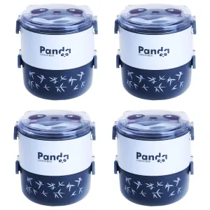 Kuber Industries Insulated Lunch Box with 2 Compartments|100% BPA Free, Food Grade ABS Plastic|Leakproof & Spill Proof|Dishwasher & Microwave Safe Lunch Box|2000 ML|HX0043347|Pack of 4|Black & White