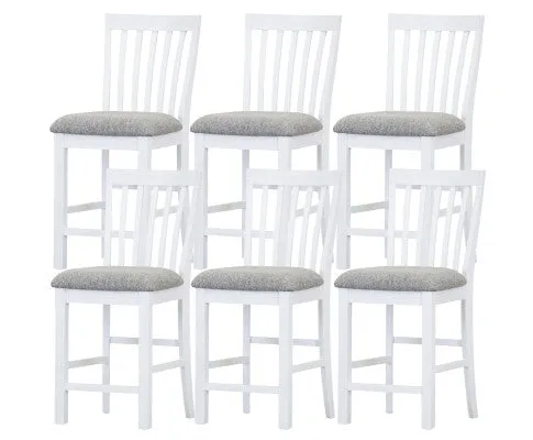 Laelia Tall Bar Chair Stool Set of 6 Solid Acacia Wood Coastal Furniture - White