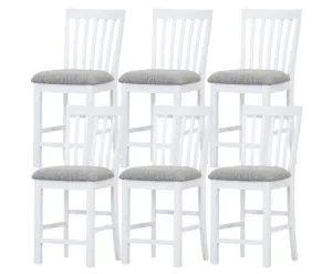 Laelia Tall Bar Chair Stool Set of 6 Solid Acacia Wood Coastal Furniture - White