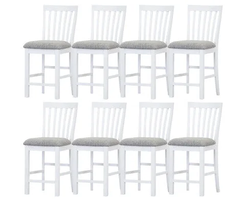 Laelia Tall Bar Chair Stool Set of 8 Solid Acacia Wood Coastal Furniture - White