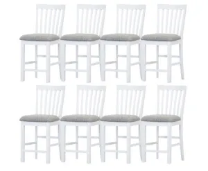 Laelia Tall Bar Chair Stool Set of 8 Solid Acacia Wood Coastal Furniture - White