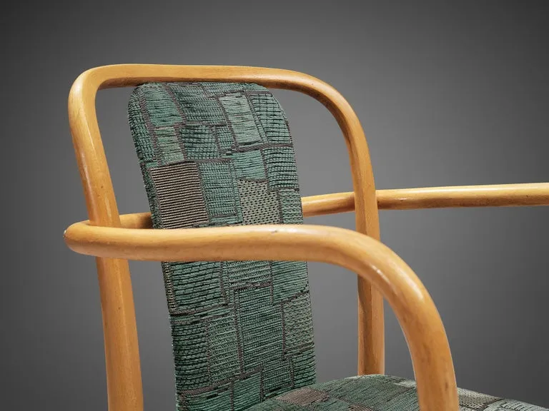 Large Set of Bentwood Armchairs in Green Upholstery
