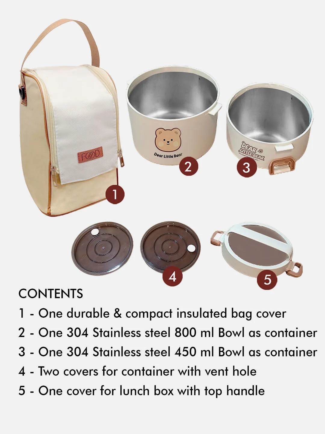 Little Surprise Box Cream Vertical dual Layered Stainless Steel Lunch Box with insulated Cover
