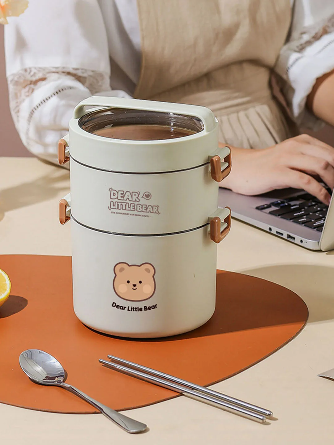 Little Surprise Box Cream Vertical dual Layered Stainless Steel Lunch Box with insulated Cover
